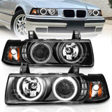 ANZO 1992-1998 BMW 3 Series E36 Projector Headlights w/ Halo Black G2 1 pc