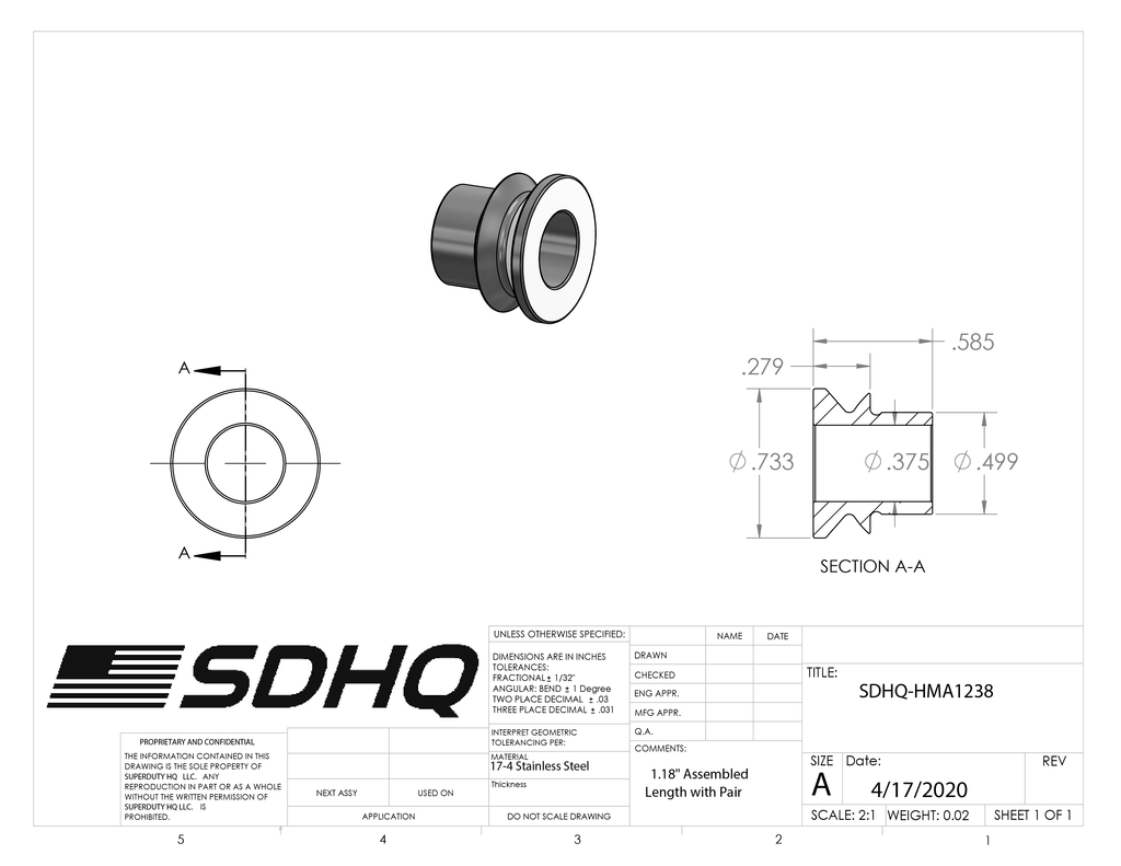 1/2"-3/8" High Misalignment Spacer-0.59" Tall Misalignment Spacer SDHQ Off Road 