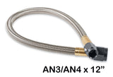 NOS Stainless Steel Braided Hose with Black Fittings -4AN to -3AN, 1-Foot Length