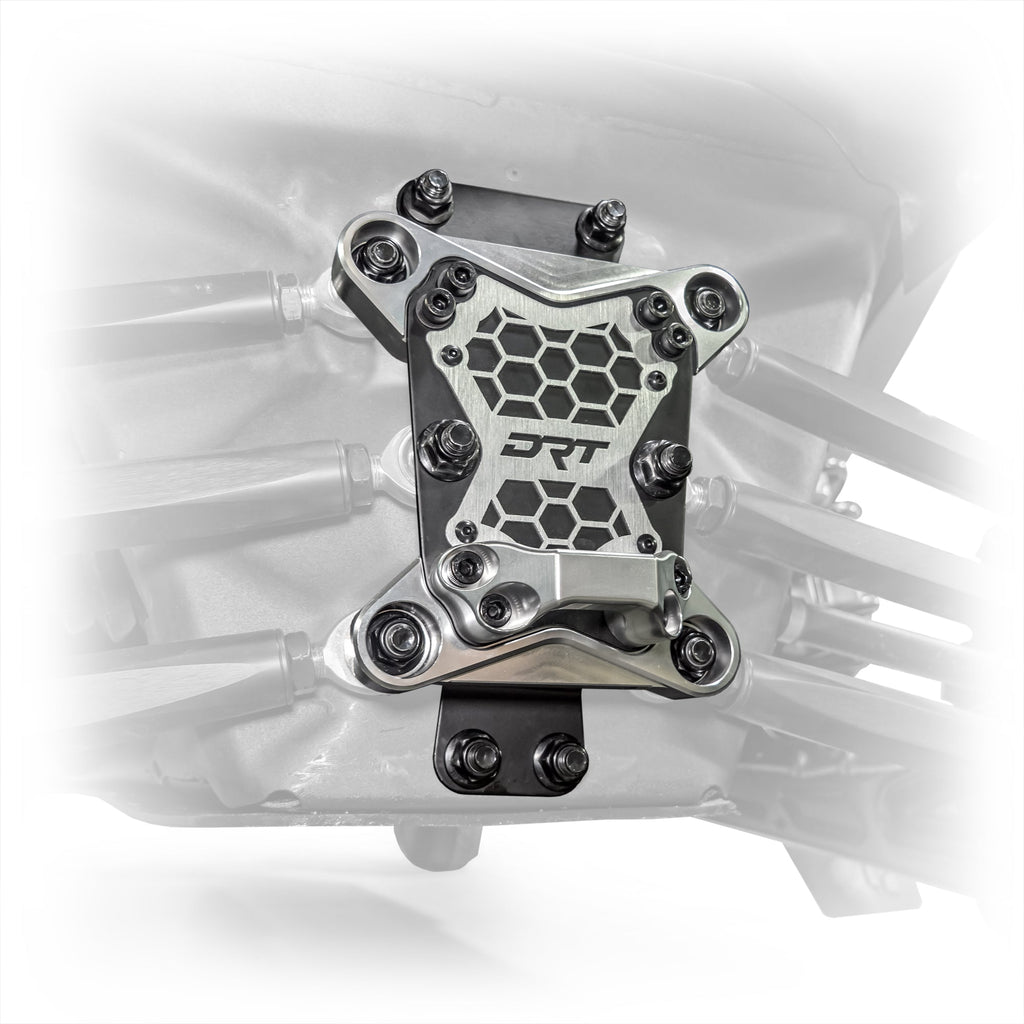 DRT Can-Am Maverick X3 2017+ Billet Aluminum 3-PC Radius Rod Plate Kit Front view
