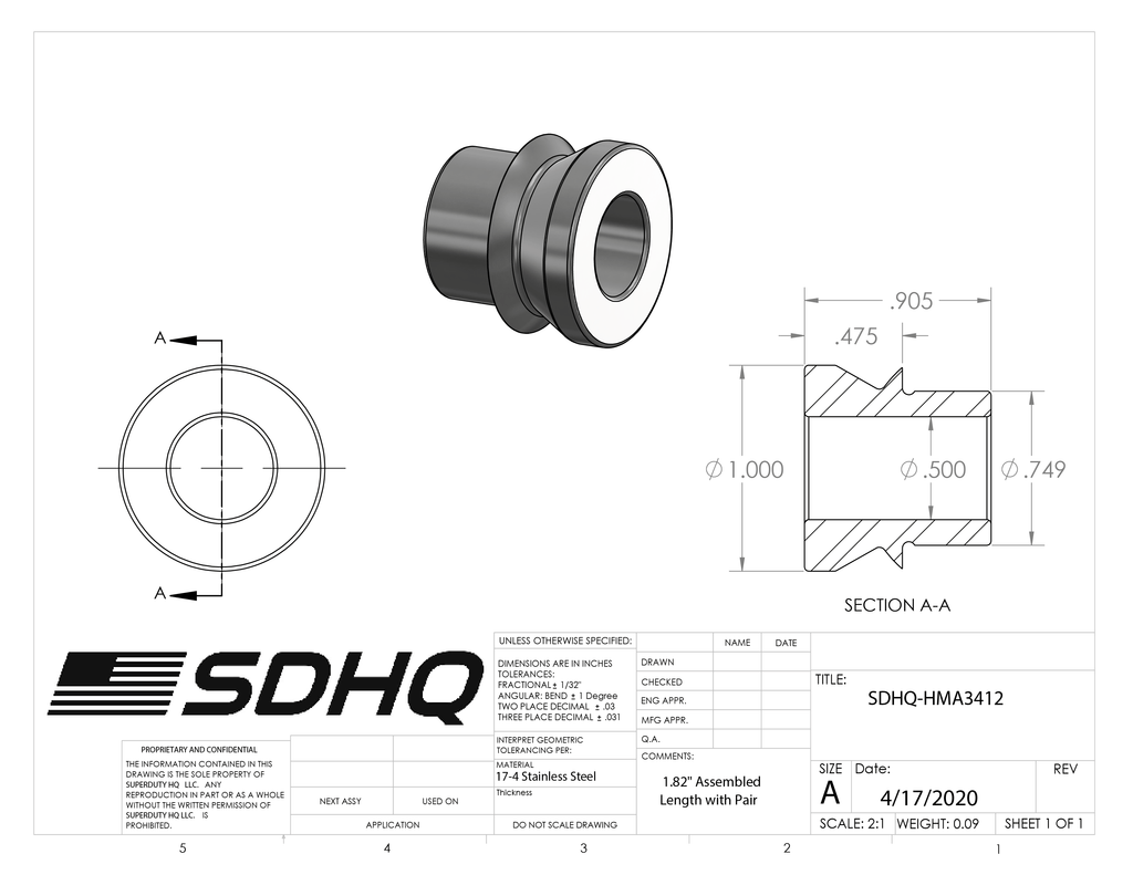 3/4"-1/2" High Misalignment Spacer-0.91" Tall Misalignment Spacer SDHQ Off Road 