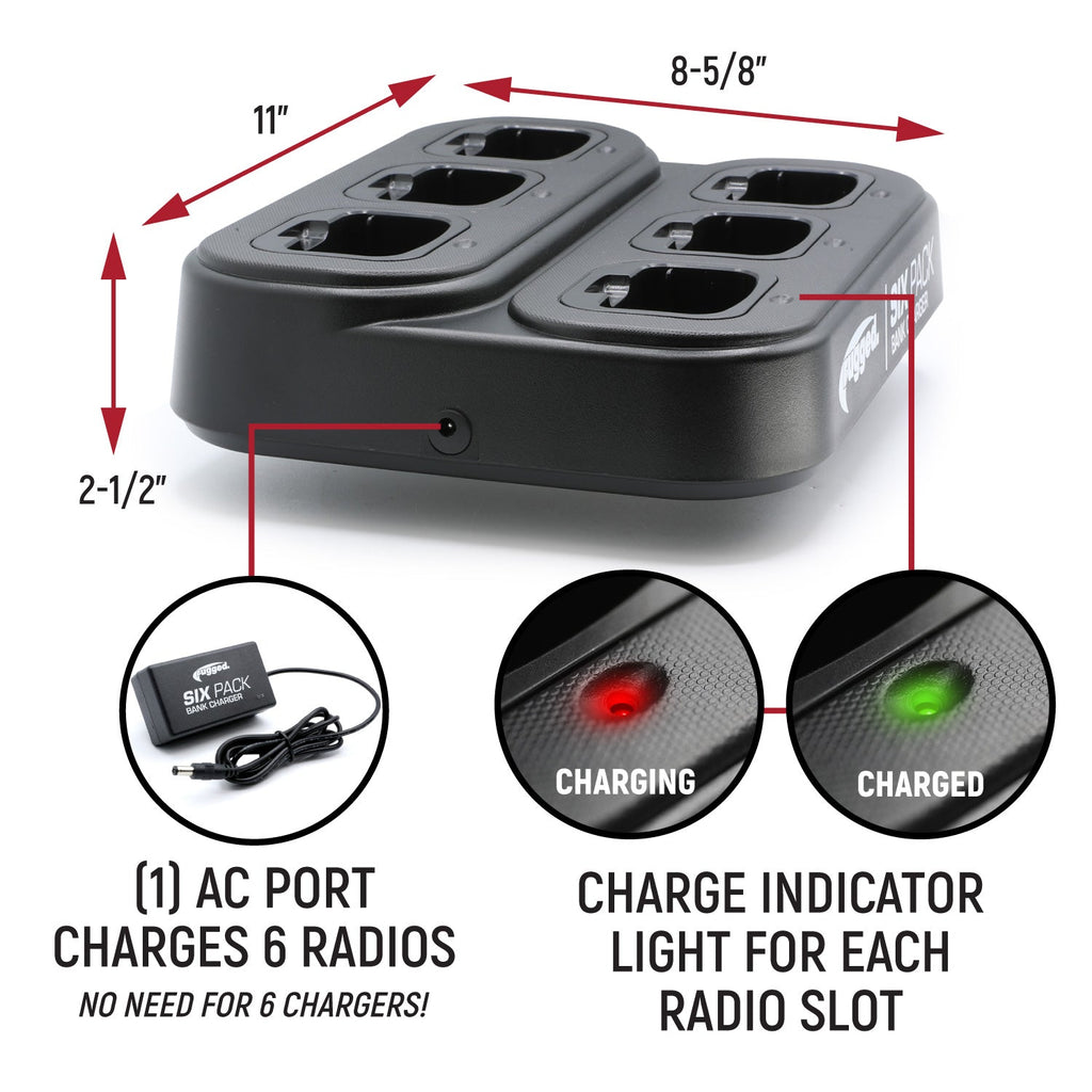 6 Pack - Rugged GMR2 PLUS - GMRS and FRS Two Way Handheld Radios with Bank Charger - Safety Orange