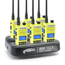 Load image into Gallery viewer, 6 Pack - Rugged GMR2 PLUS - GMRS and FRS Two Way Handheld Radios with Bank Charger - Safety Orange