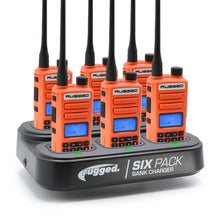 Load image into Gallery viewer, 6 Pack - Rugged GMR2 PLUS - GMRS and FRS Two Way Handheld Radios with Bank Charger - Safety Orange