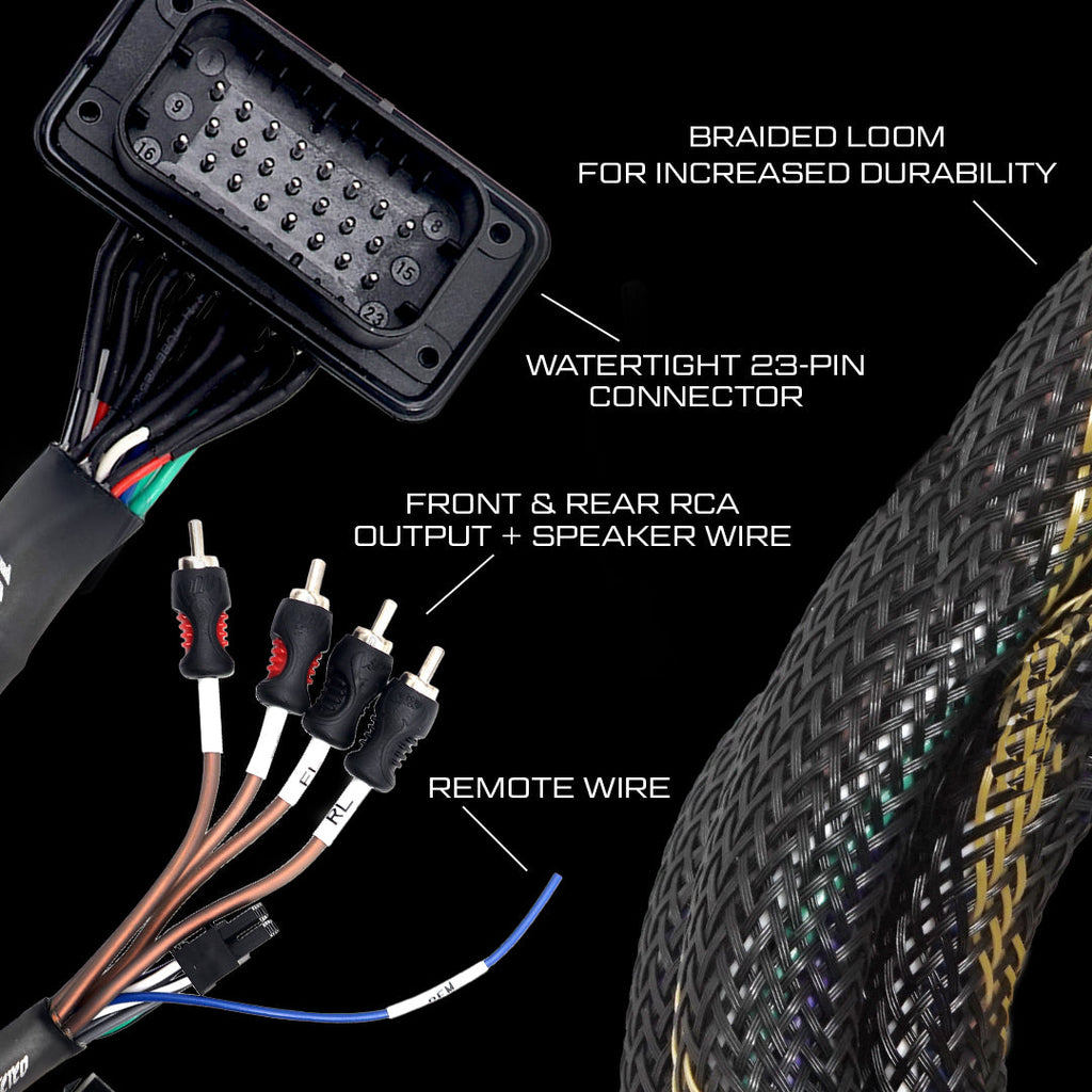 RZR® Pro Series Ride Command Front & Rear RCA Output + Speaker Wire & Remote | U