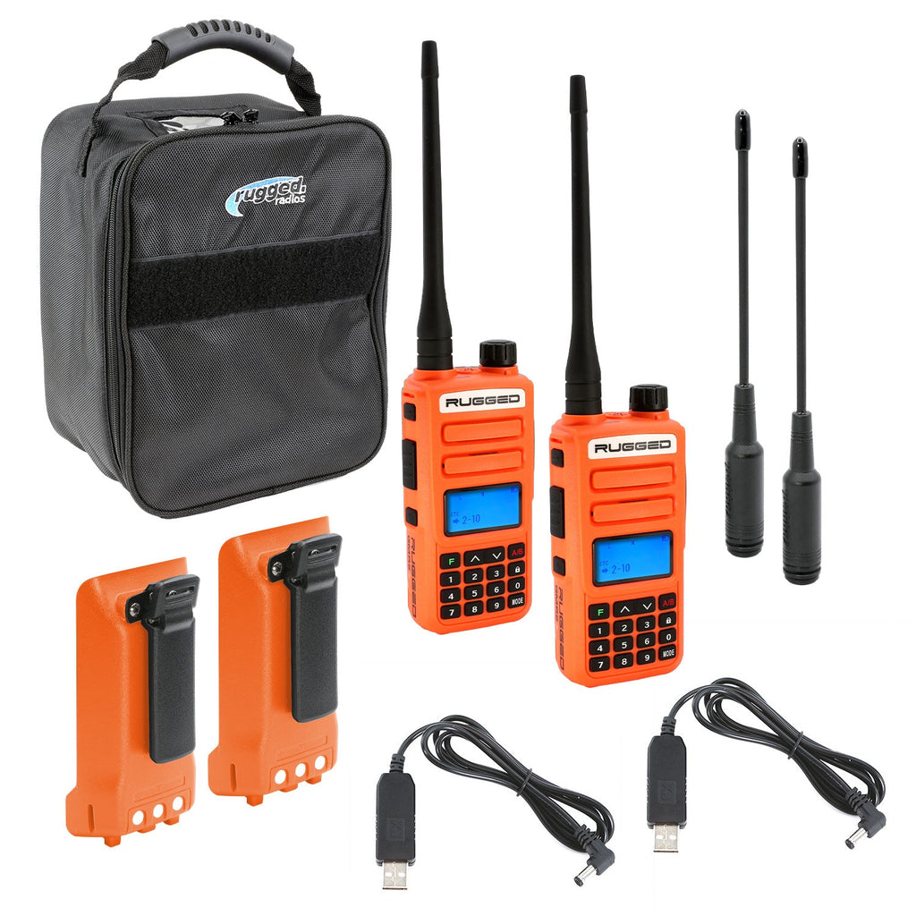 Adventure Pack - Rugged GMR2 PLUS - GMRS and FRS Two Way Handheld Radios with Accessories - Safety Yellow