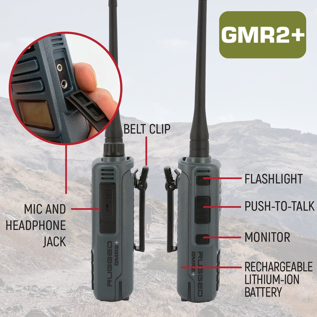 2 Pack - Rugged GMR2 PLUS - GMRS and FRS Two Way Handheld Radios - Safety Orange
