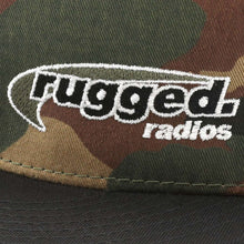Load image into Gallery viewer, Rugged Radios Flat Bill Snapback Hat - Camo and Black