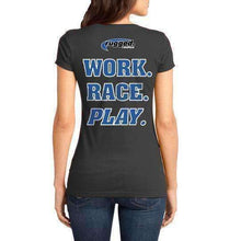 Load image into Gallery viewer, Rugged Radios WORK RACE PLAY Ladies T-Shirt - Grey - Extra Large