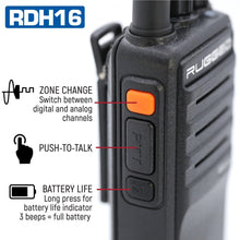 Load image into Gallery viewer, Rugged RDH16 - Business Band Two Way Handheld Radio - Digital and Analog - UHF / Black